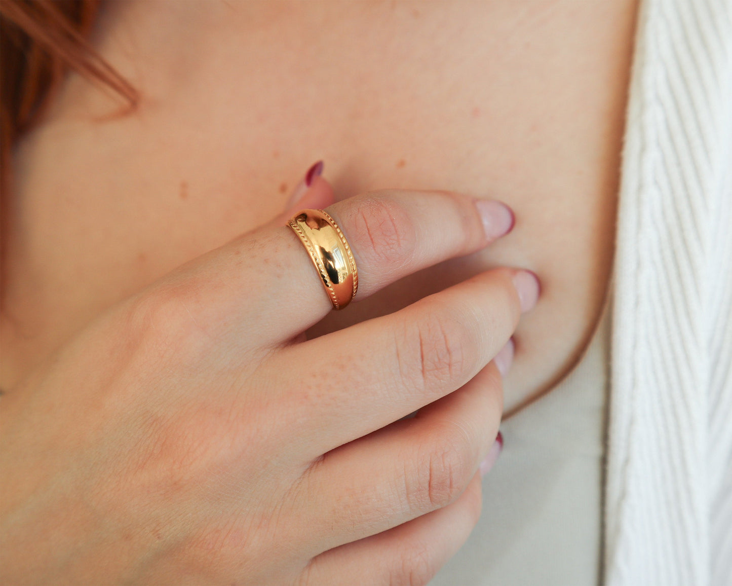 18K Gold Dome Ring, Gold Chunky Ring, WaterProof Tarnish rings , Gold Plated Stainless Steel Rings