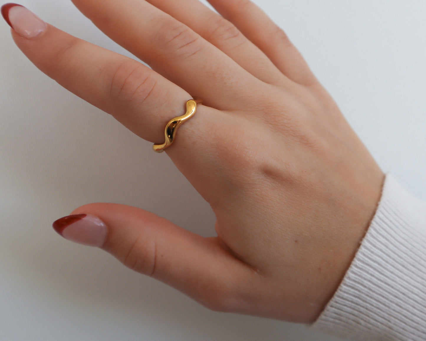 18K Gold Wave Ring, Gold Chunky Ring, WaterProof Tarnish rings , Gold Plated Stainless Steel Rings