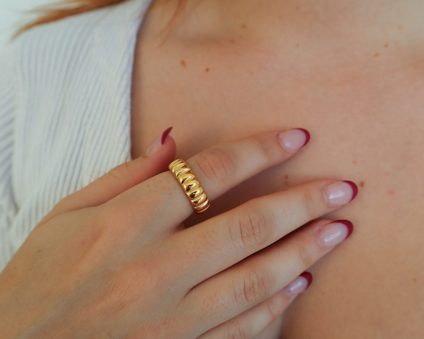 18K Gold Puff Ring, Gold Chunky Ring, WaterProof Tarnish rings , Gold Plated Stainless Steel Rings