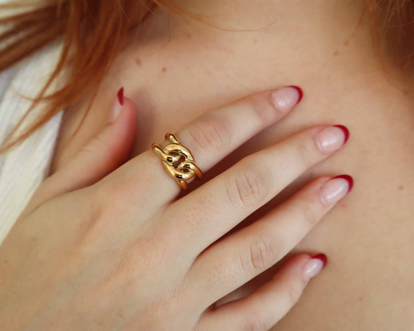 18K Gold Braided Ring, Gold Chunky Ring, WaterProof Tarnish rings , Gold Plated Stainless Steel Rings