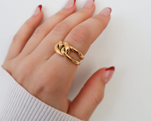 18K Gold Braided Ring, Gold Chunky Ring, WaterProof Tarnish rings , Gold Plated Stainless Steel Rings