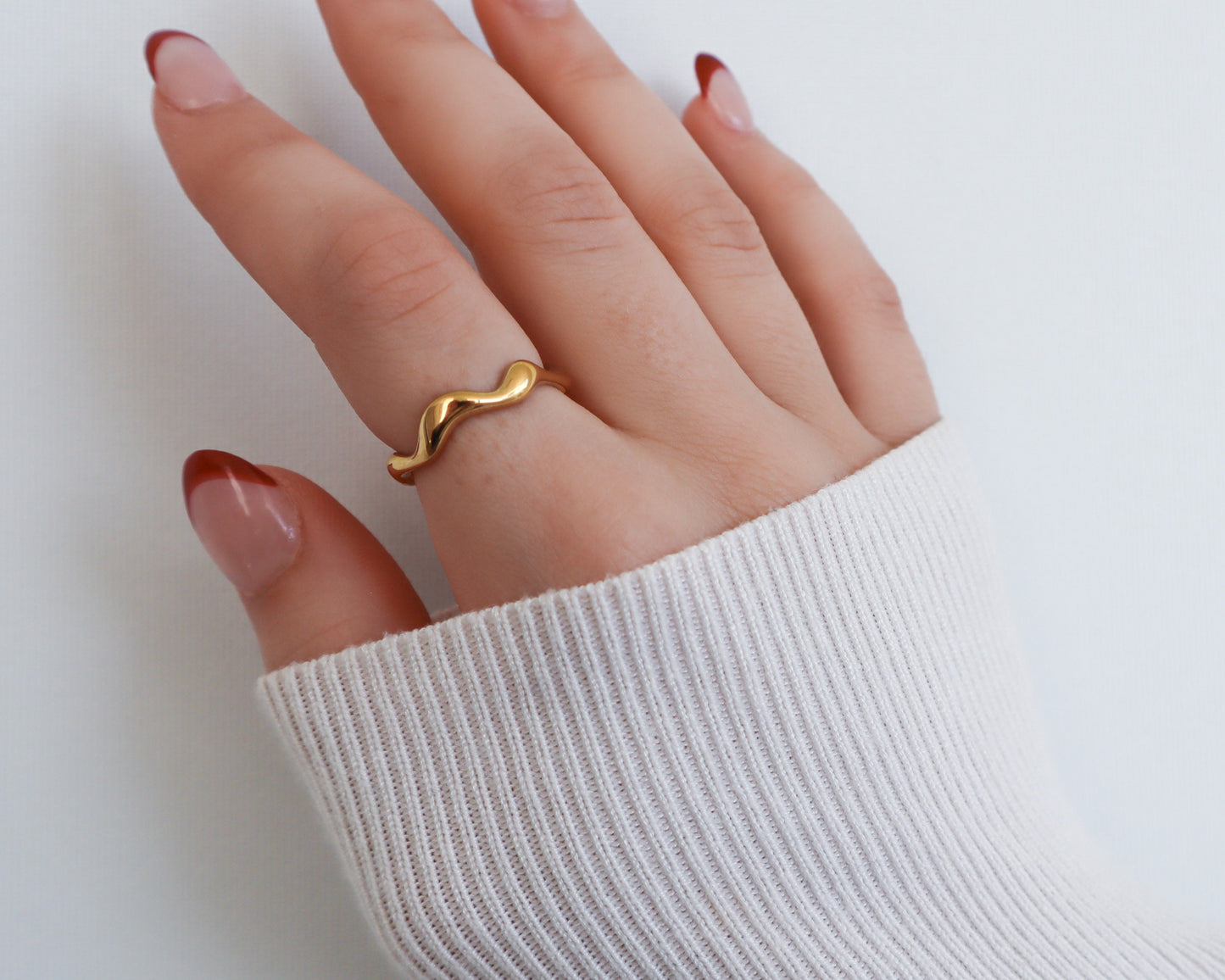 18K Gold Wave Ring, Gold Chunky Ring, WaterProof Tarnish rings , Gold Plated Stainless Steel Rings