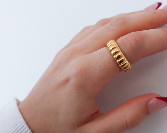 18K Gold Puff Ring, Gold Chunky Ring, WaterProof Tarnish rings , Gold Plated Stainless Steel Rings